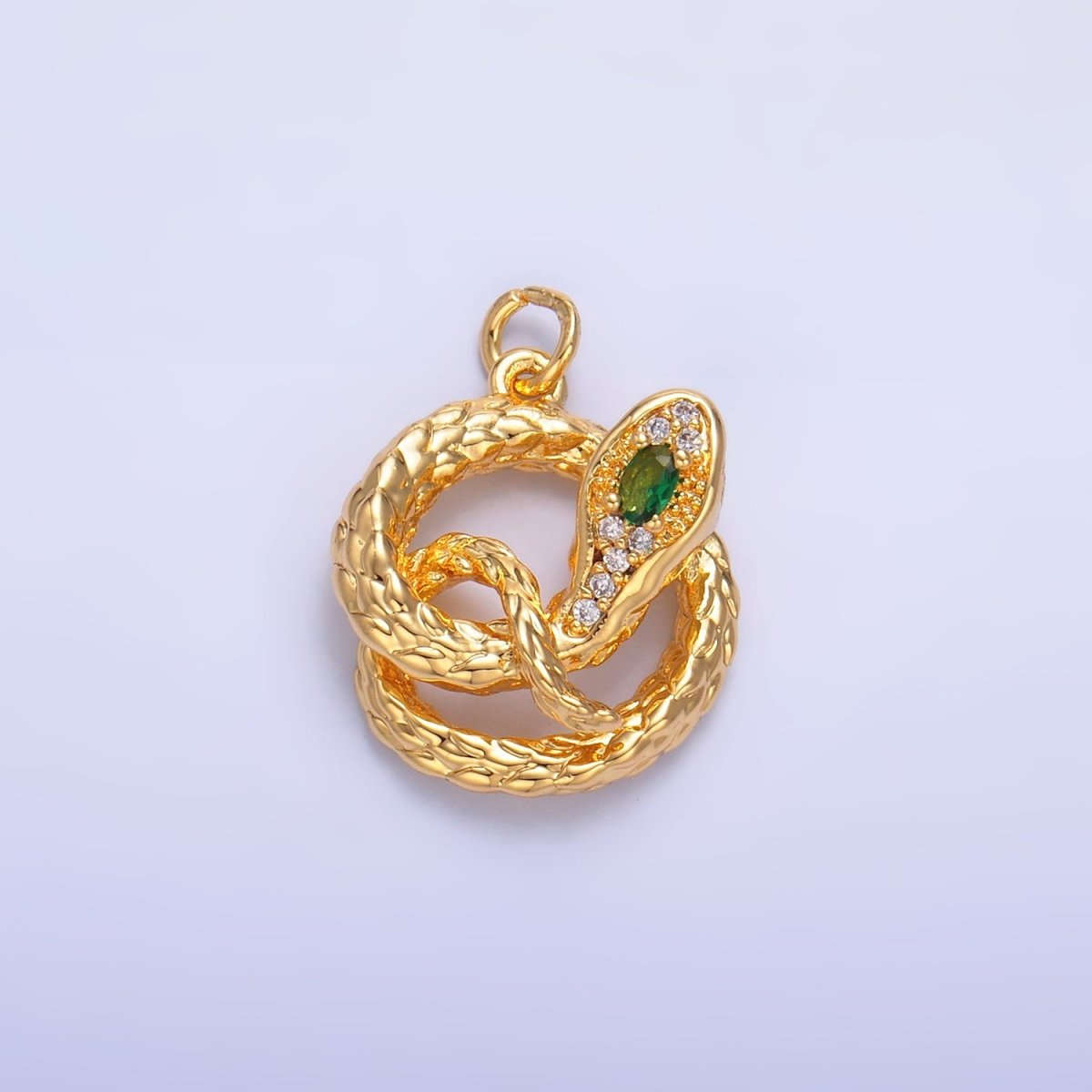 24K Gold Filled Green CZ Micro Paved Circular Snake Serpent Animal Charm in Gold & Silver | W365