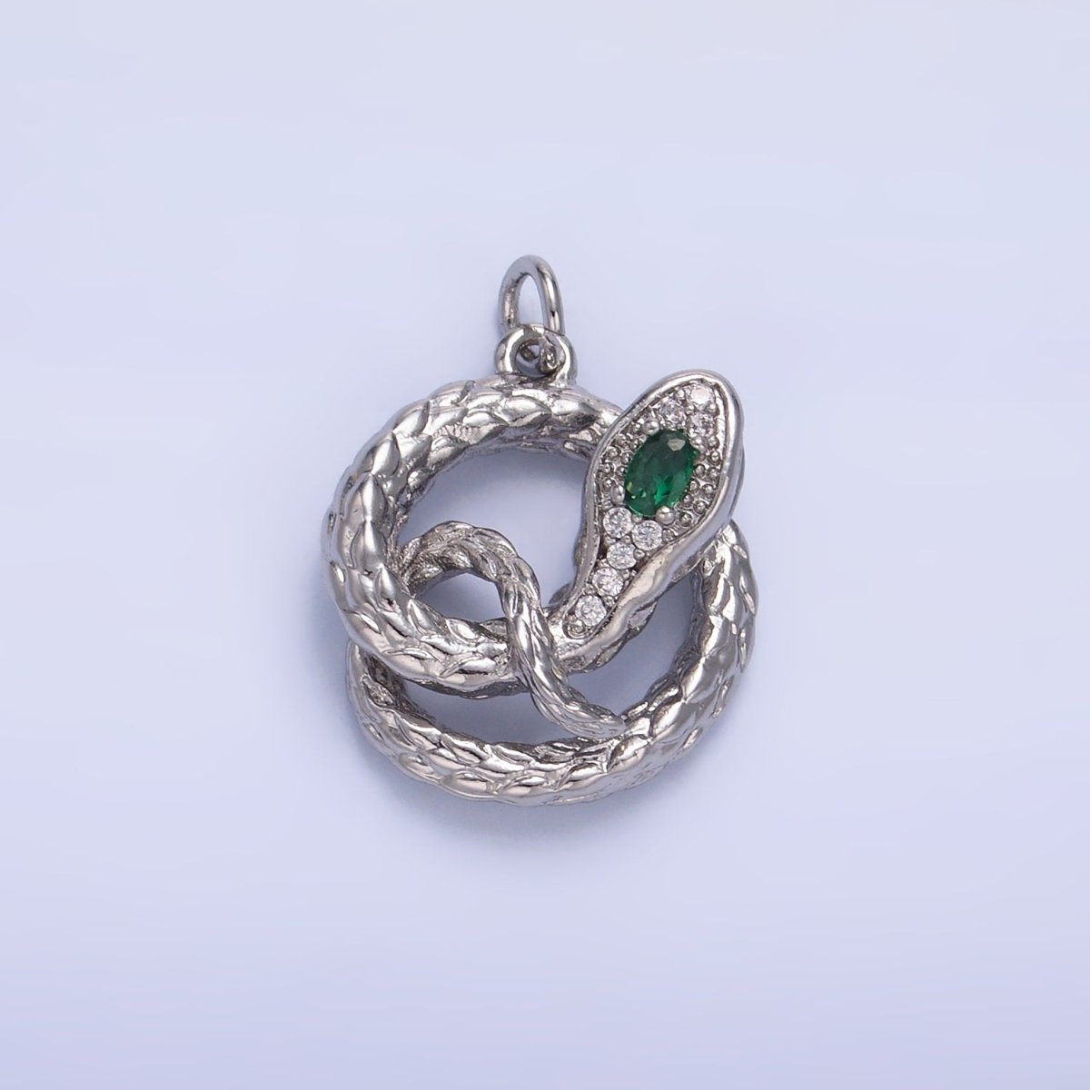24K Gold Filled Green CZ Micro Paved Circular Snake Serpent Animal Charm in Gold & Silver | W365