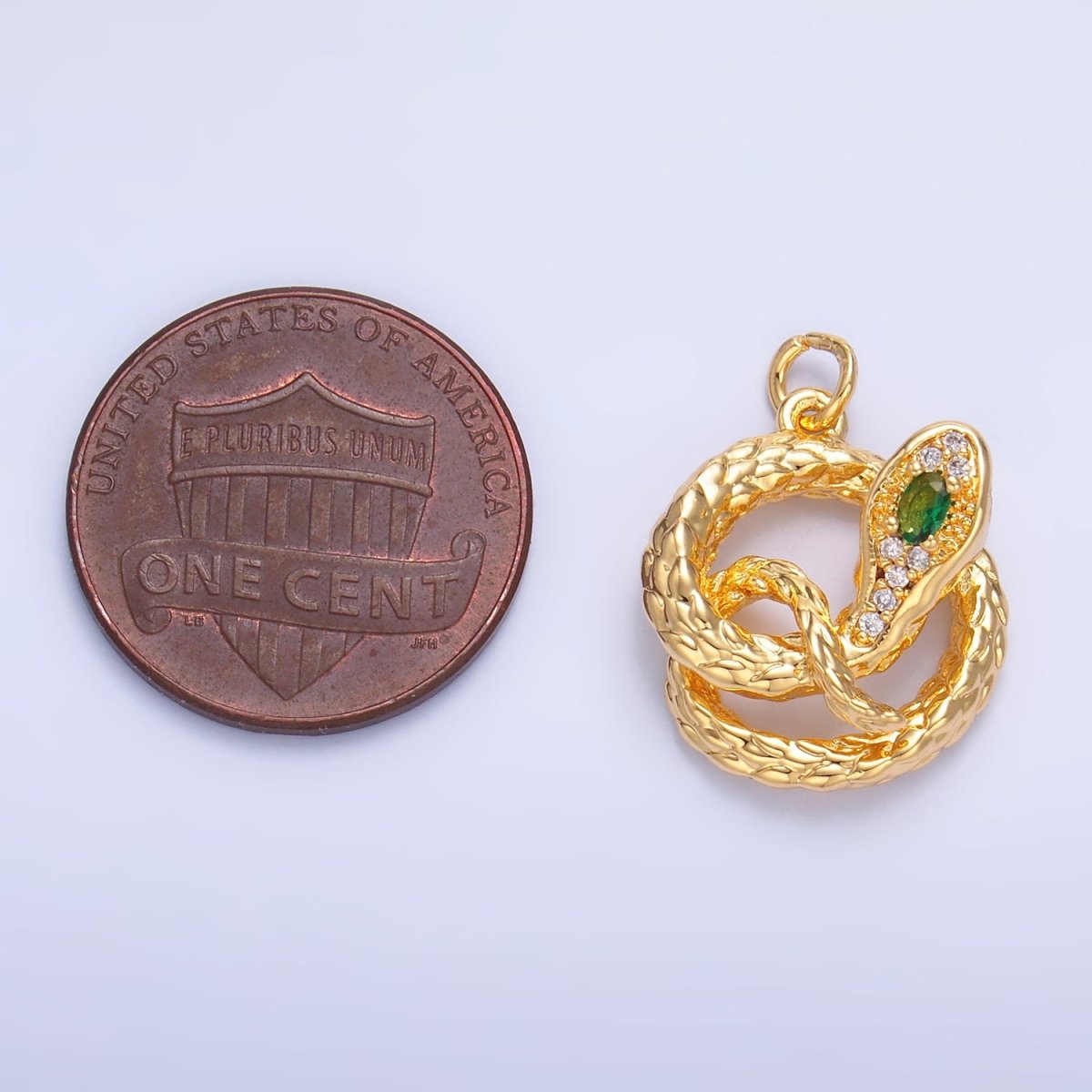 24K Gold Filled Green CZ Micro Paved Circular Snake Serpent Animal Charm in Gold & Silver | W365