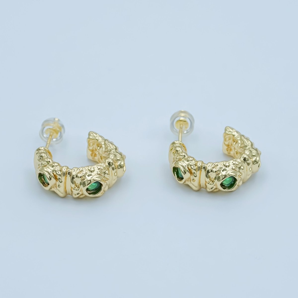 24K Gold Filled Green CZ Molten C - Shaped Hoop Earrings | AI435 - DLUXCA