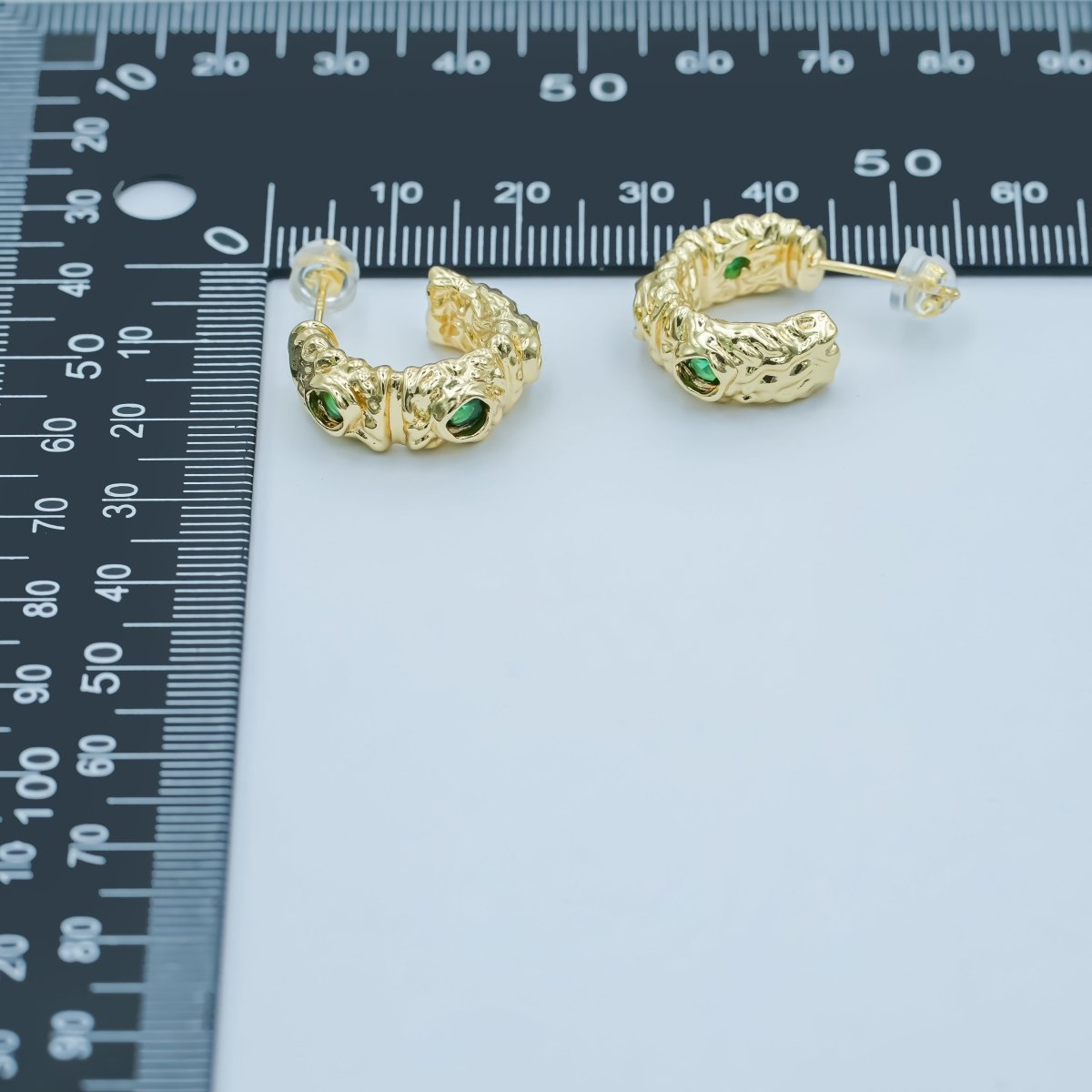 24K Gold Filled Green CZ Molten C - Shaped Hoop Earrings | AI435 - DLUXCA