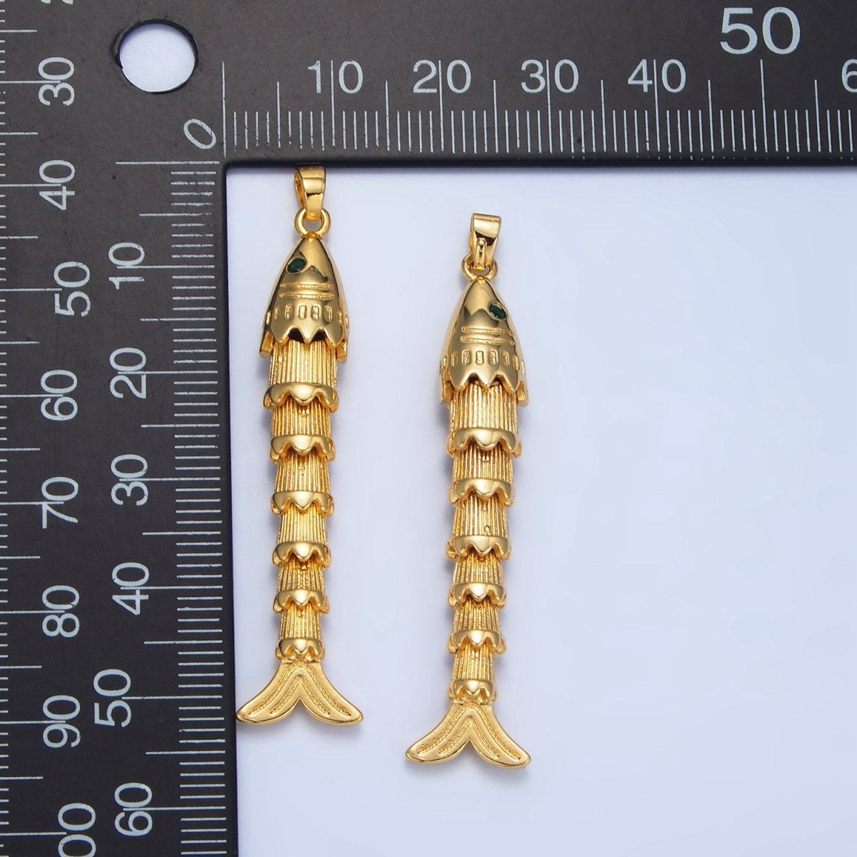 24K Gold Filled Green CZ Multidimensional Artisan Fish Charm | AA965