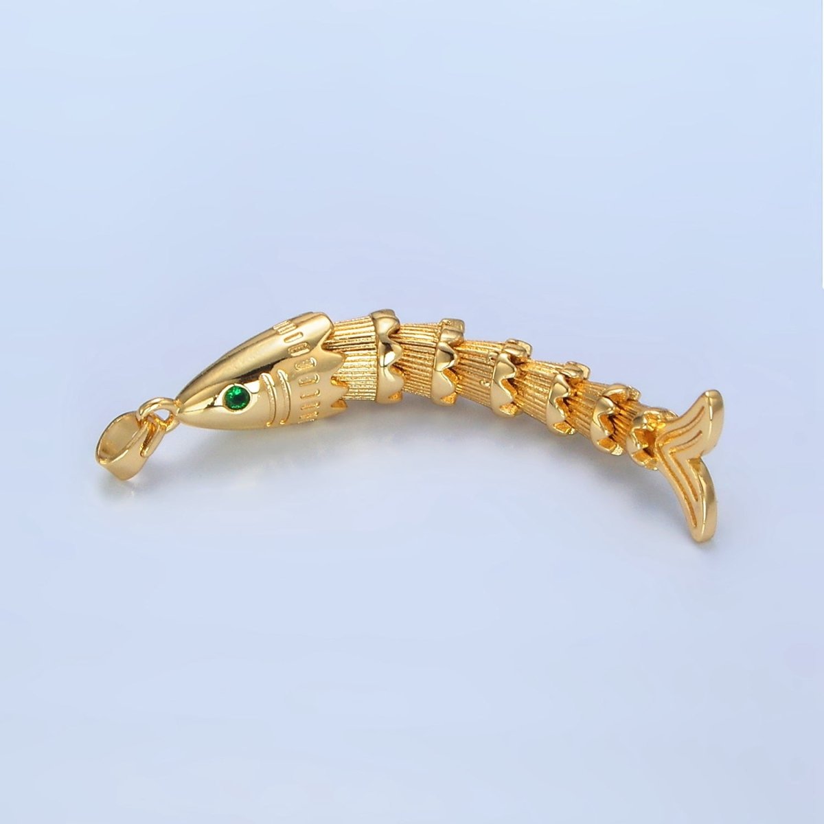 24K Gold Filled Green CZ Multidimensional Artisan Fish Charm | AA965