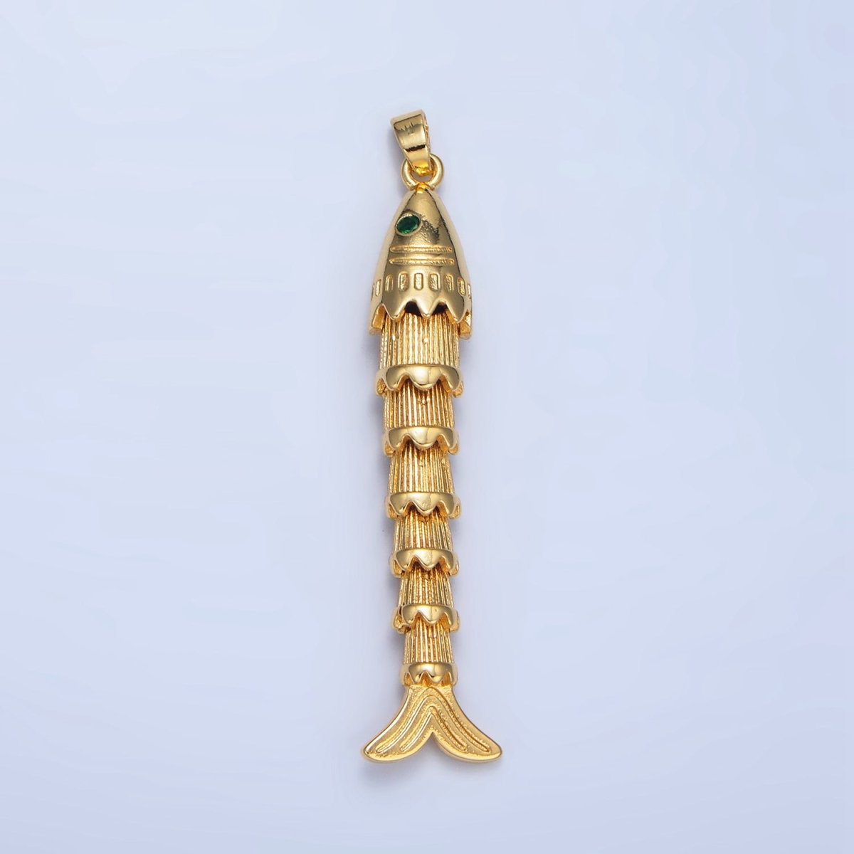 24K Gold Filled Green CZ Multidimensional Artisan Fish Charm | AA965