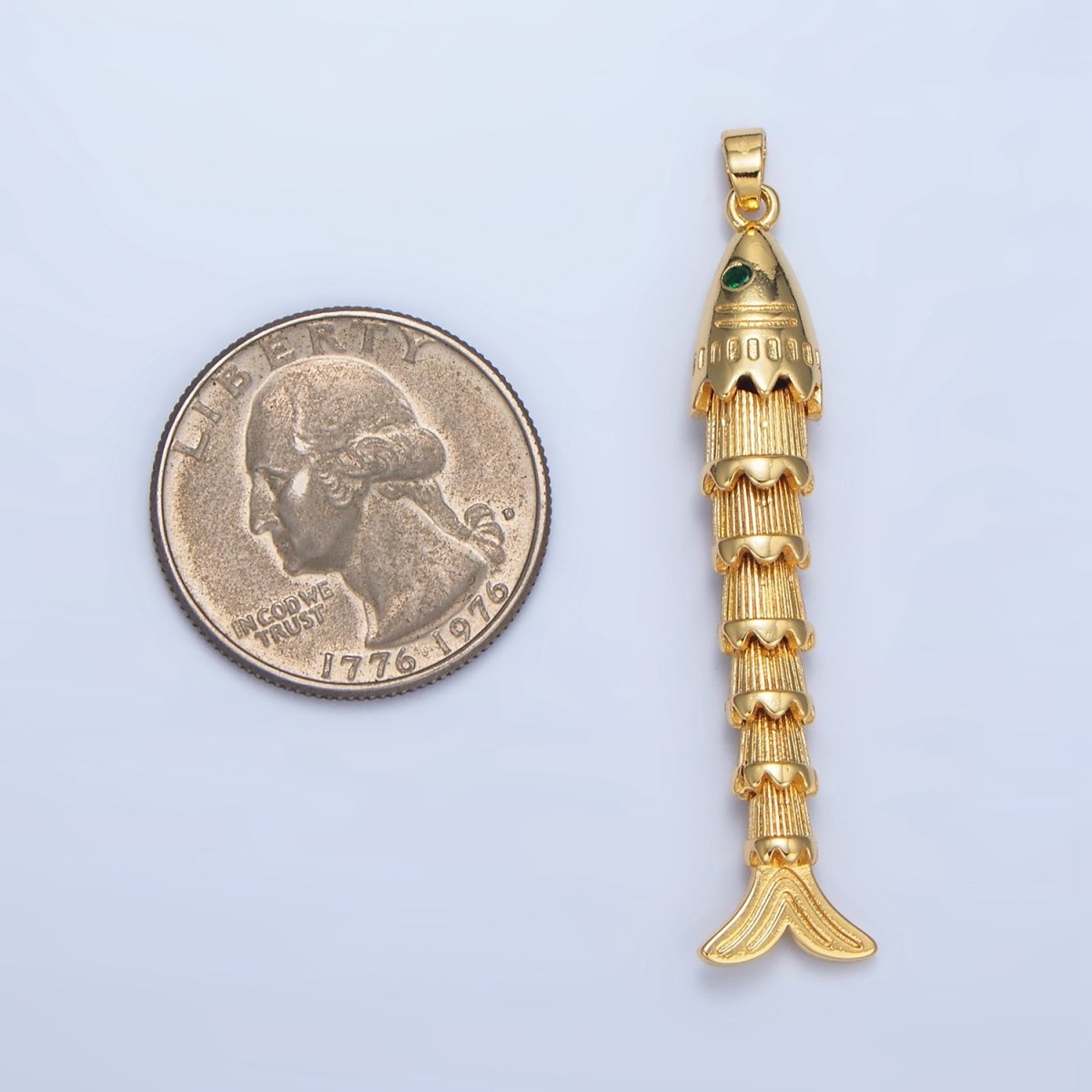 24K Gold Filled Green CZ Multidimensional Artisan Fish Charm | AA965