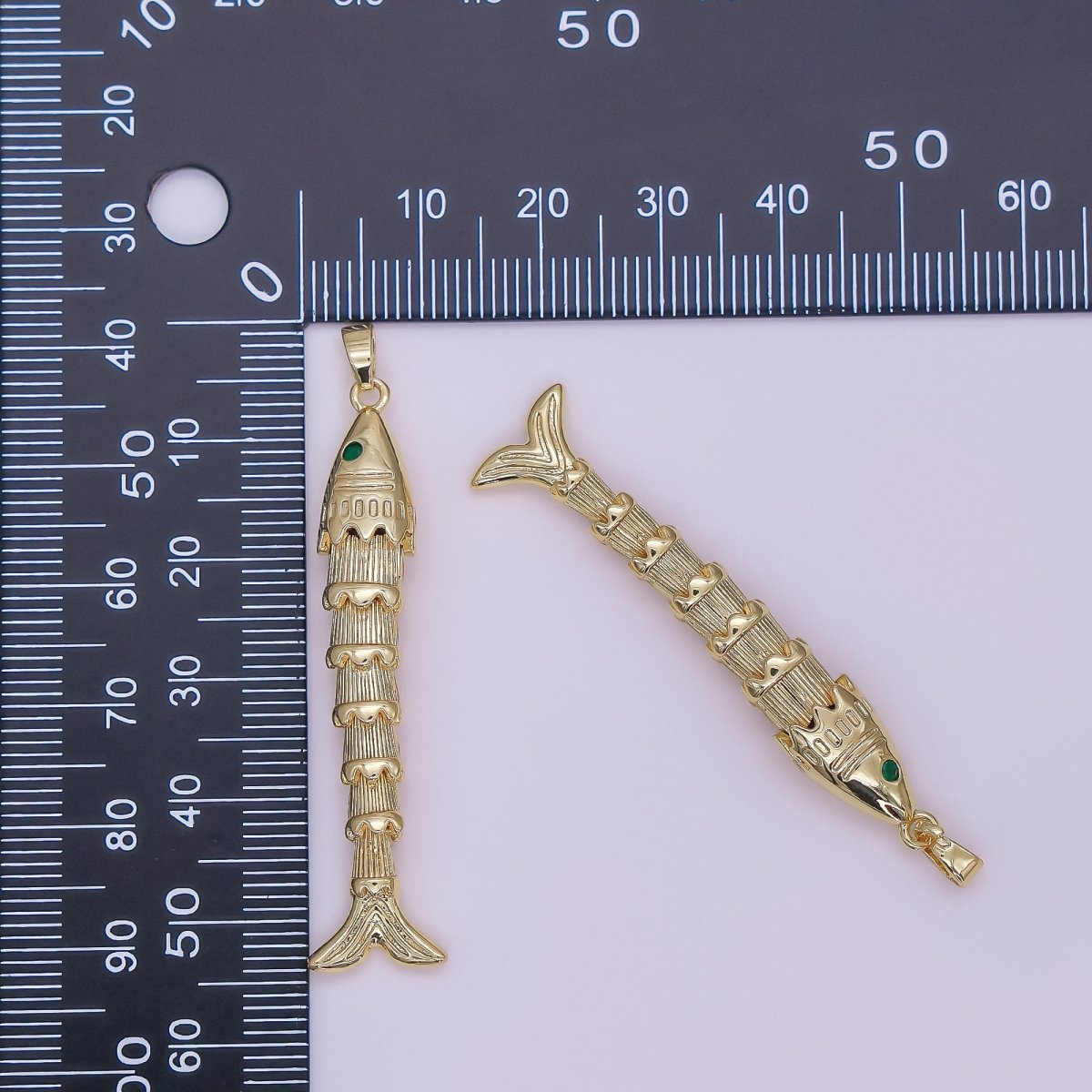 24K Gold Filled Green CZ Multidimensional Artisan Fish Charm | AA965 - DLUXCA