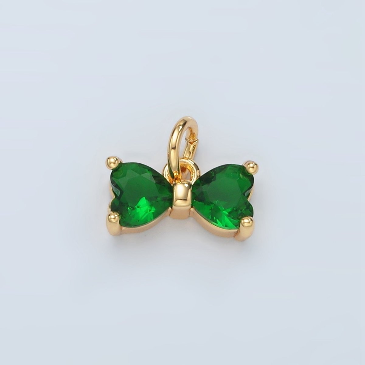 24K Gold Filled Green CZ Ribbon Bow Mini Charm | D707 - DLUXCA