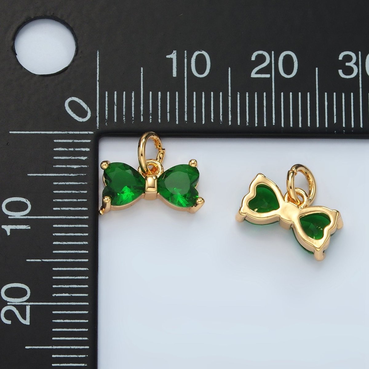24K Gold Filled Green CZ Ribbon Bow Mini Charm | D707 - DLUXCA