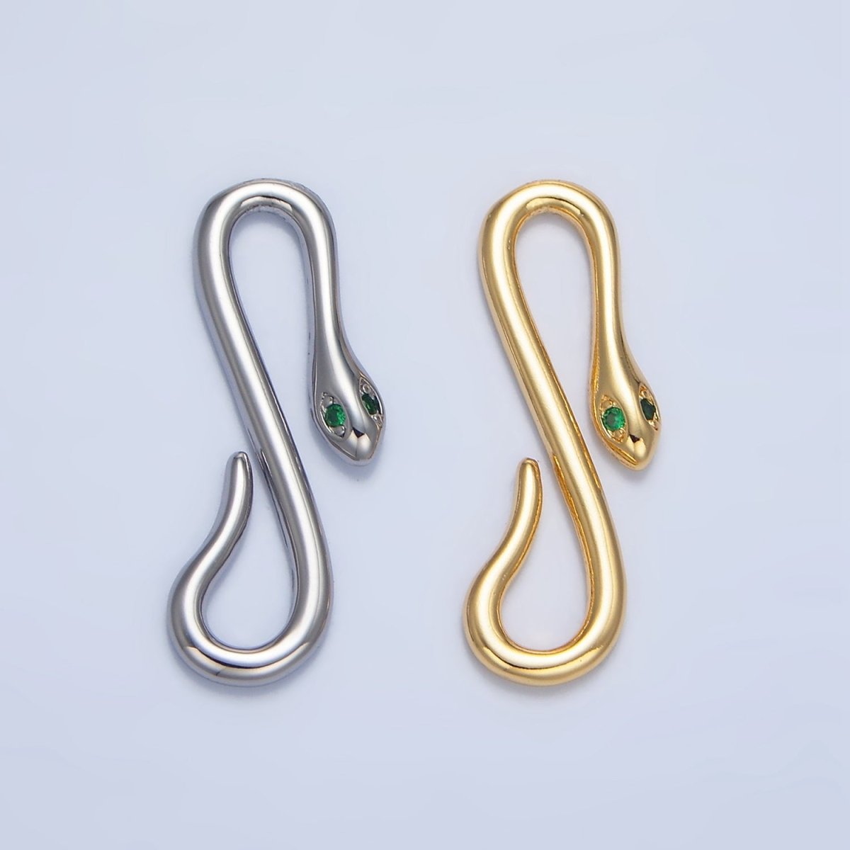 24K Gold Filled Green CZ Snake Push Closure Findings in Gold & Silver | Z974