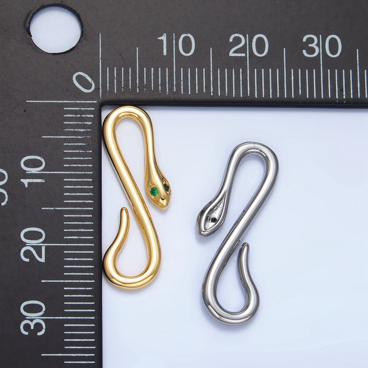 24K Gold Filled Green CZ Snake Push Closure Findings in Gold & Silver | Z974