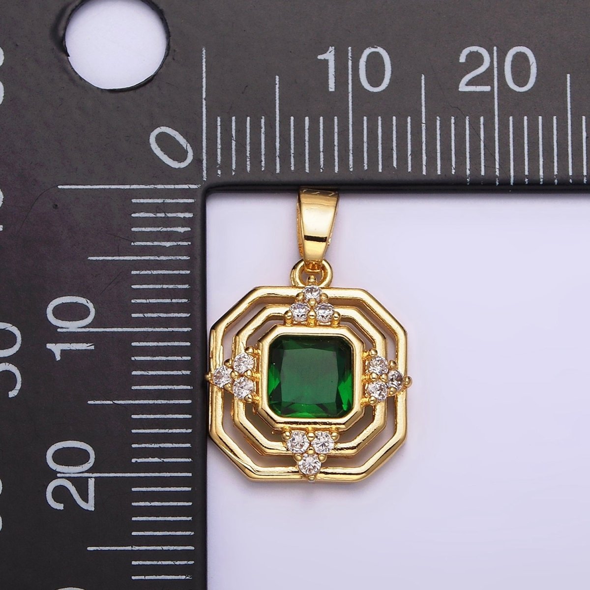 24K Gold Filled Green CZ Triangle Triple Frame Hexagonal Pendant | AA566 - DLUXCA