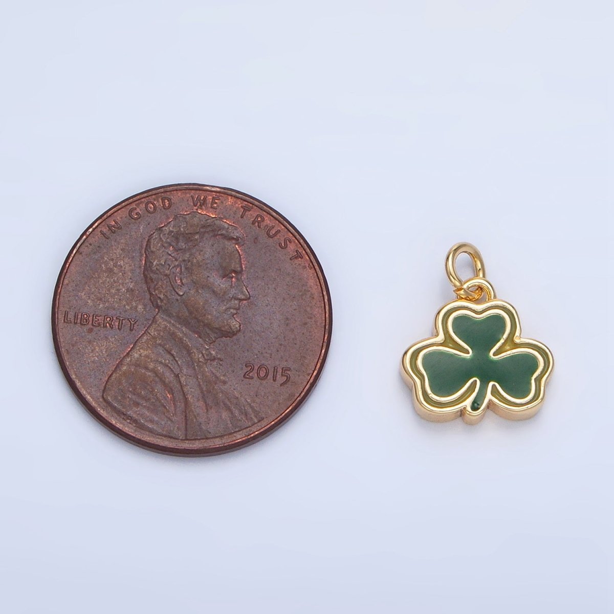 24K Gold Filled Green Enamel Clover Leaf Charm in Gold & Silver | N1322