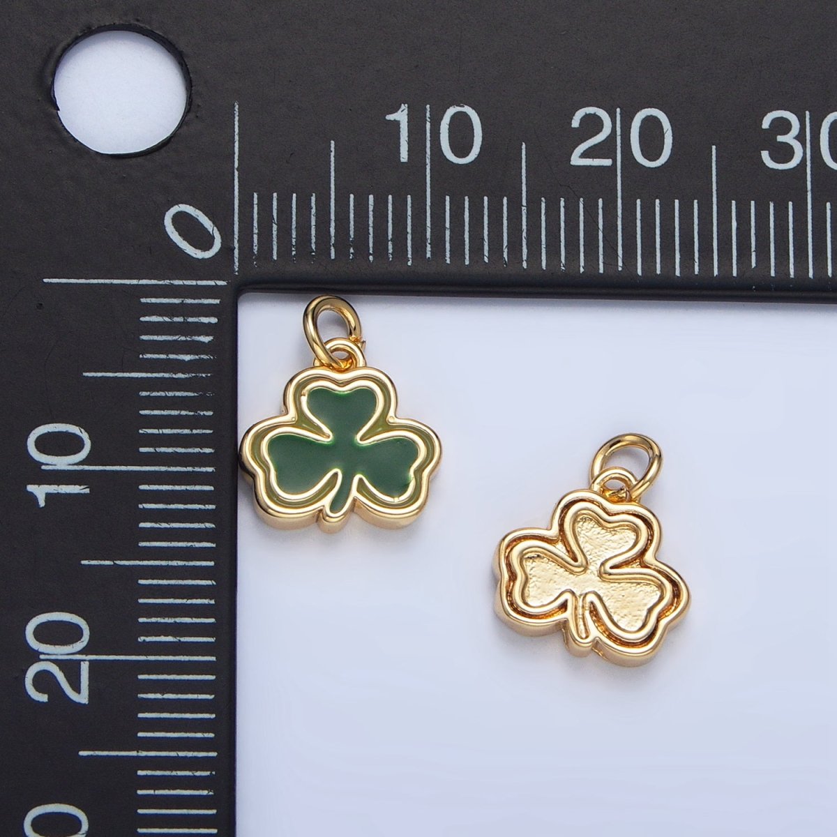 24K Gold Filled Green Enamel Clover Leaf Charm in Gold & Silver | N1322