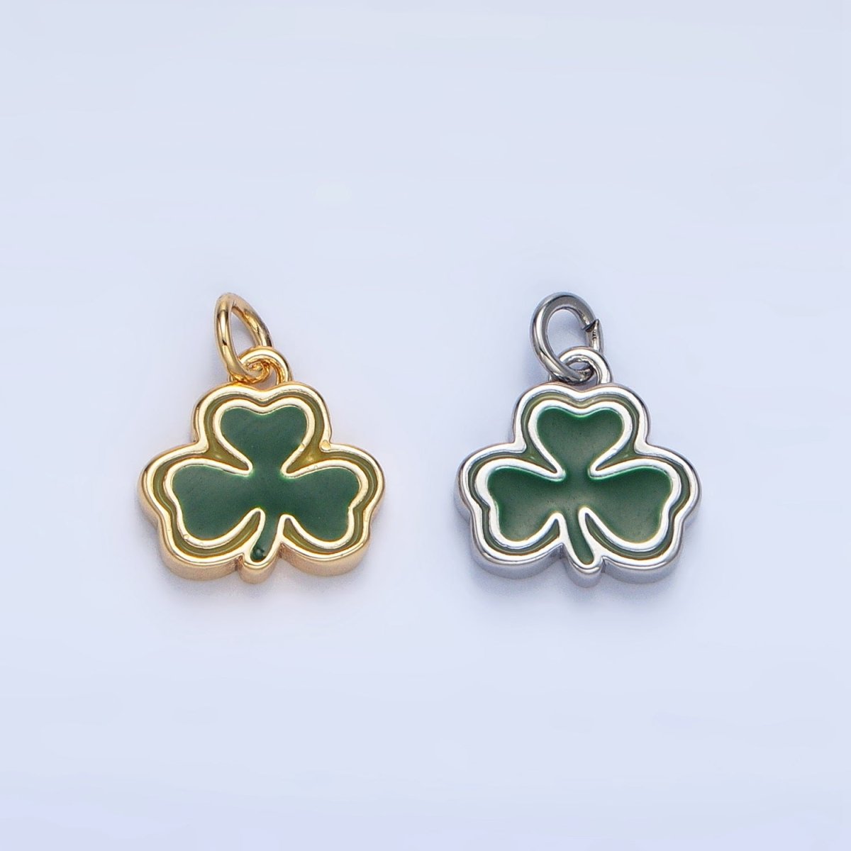 24K Gold Filled Green Enamel Clover Leaf Charm in Gold & Silver | N1322