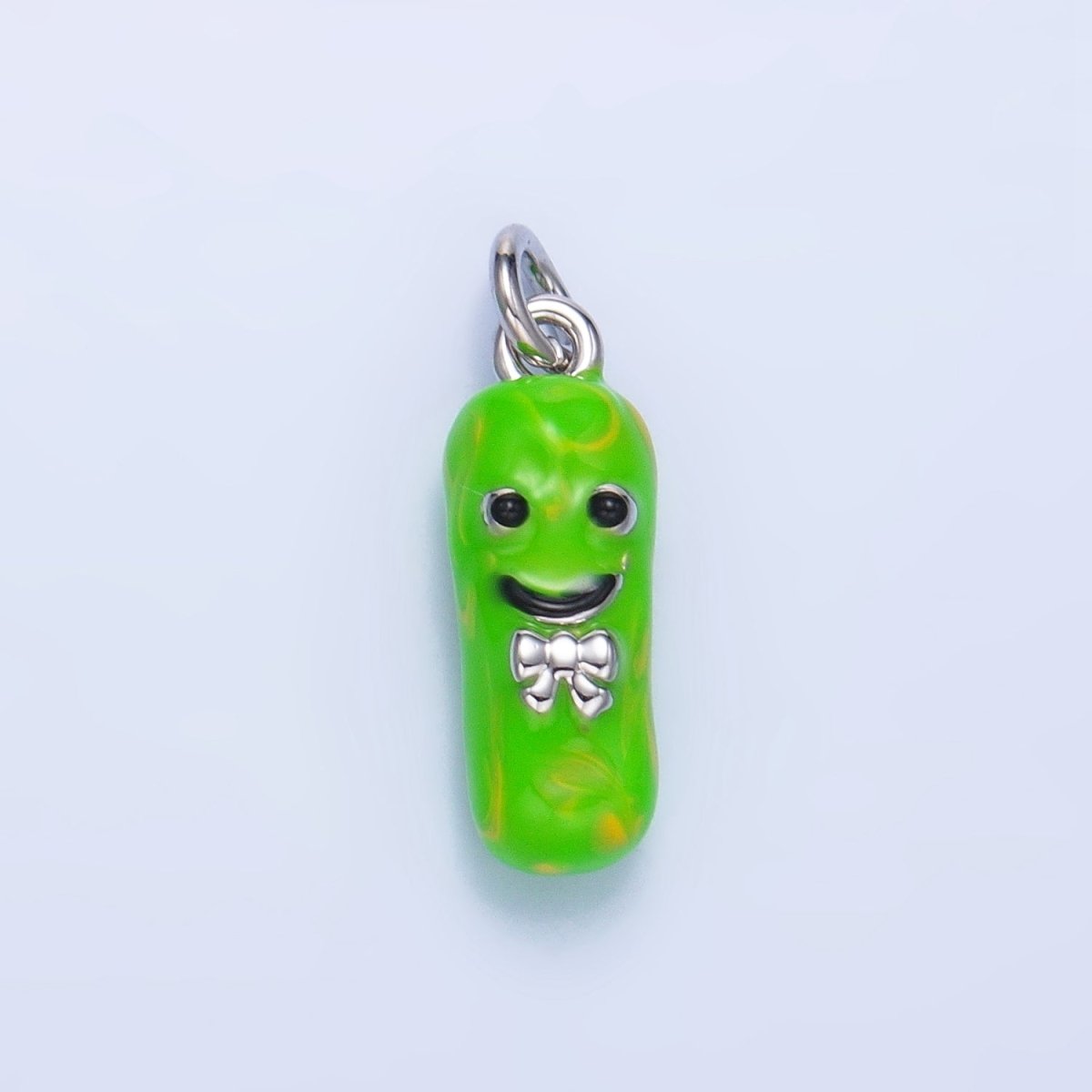 24K Gold Filled Green Enamel Pickle Bow Charm in Gold & Silver | W007