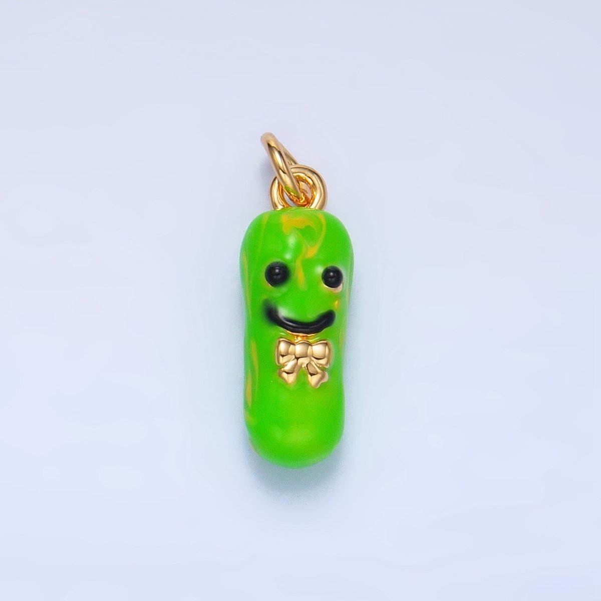 24K Gold Filled Green Enamel Pickle Bow Charm in Gold & Silver | W007