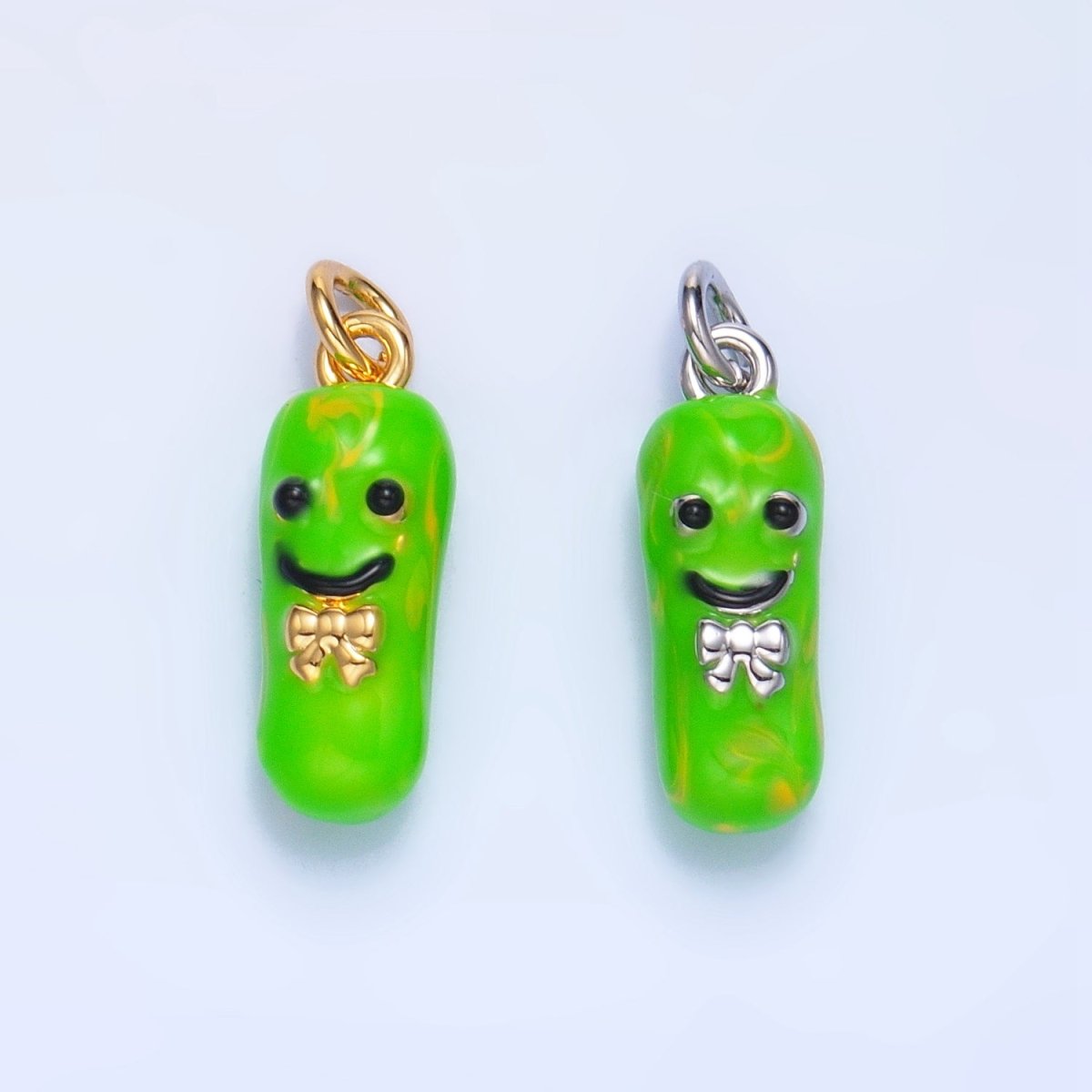 24K Gold Filled Green Enamel Pickle Bow Charm in Gold & Silver | W007
