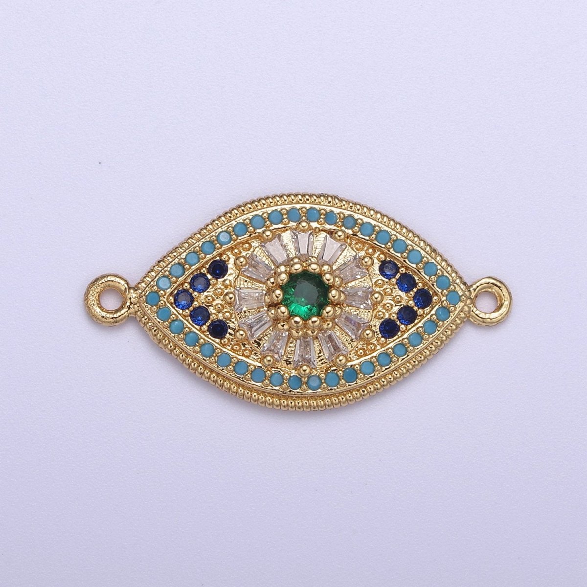24k Gold Filled Green Eye Charm Connector Cz Eye Link Connector for Braclet Component F-216
