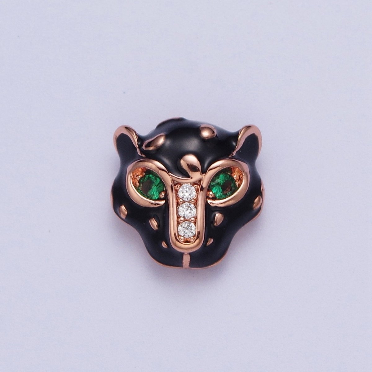 24K Gold Filled Green Eyed Black Panther Enamel Spacer Bead in Rose Gold, Black, Gold, Silver | B-010 B-013 B-005 B-046