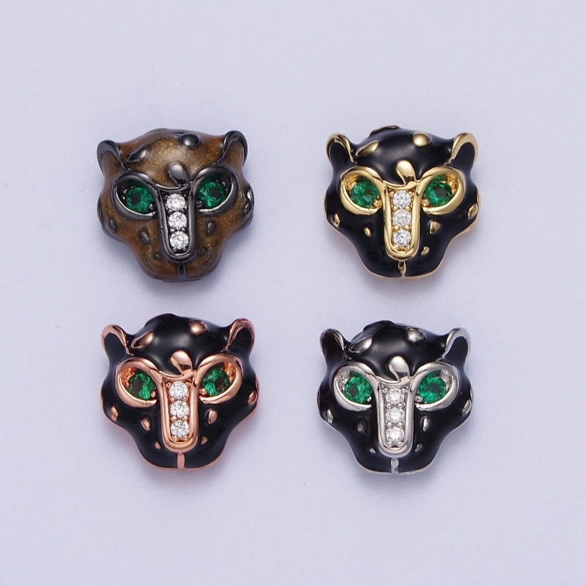 24K Gold Filled Green Eyed Black Panther Enamel Spacer Bead in Rose Gold, Black, Gold, Silver | B-010 B-013 B-005 B-046