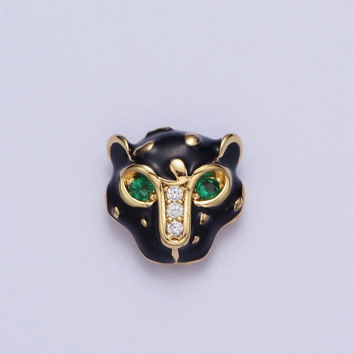 24K Gold Filled Green Eyed Black Panther Enamel Spacer Bead in Rose Gold, Black, Gold, Silver | B-010 B-013 B-005 B-046