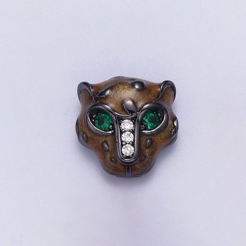 24K Gold Filled Green Eyed Black Panther Enamel Spacer Bead in Rose Gold, Black, Gold, Silver | B-010 B-013 B-005 B-046