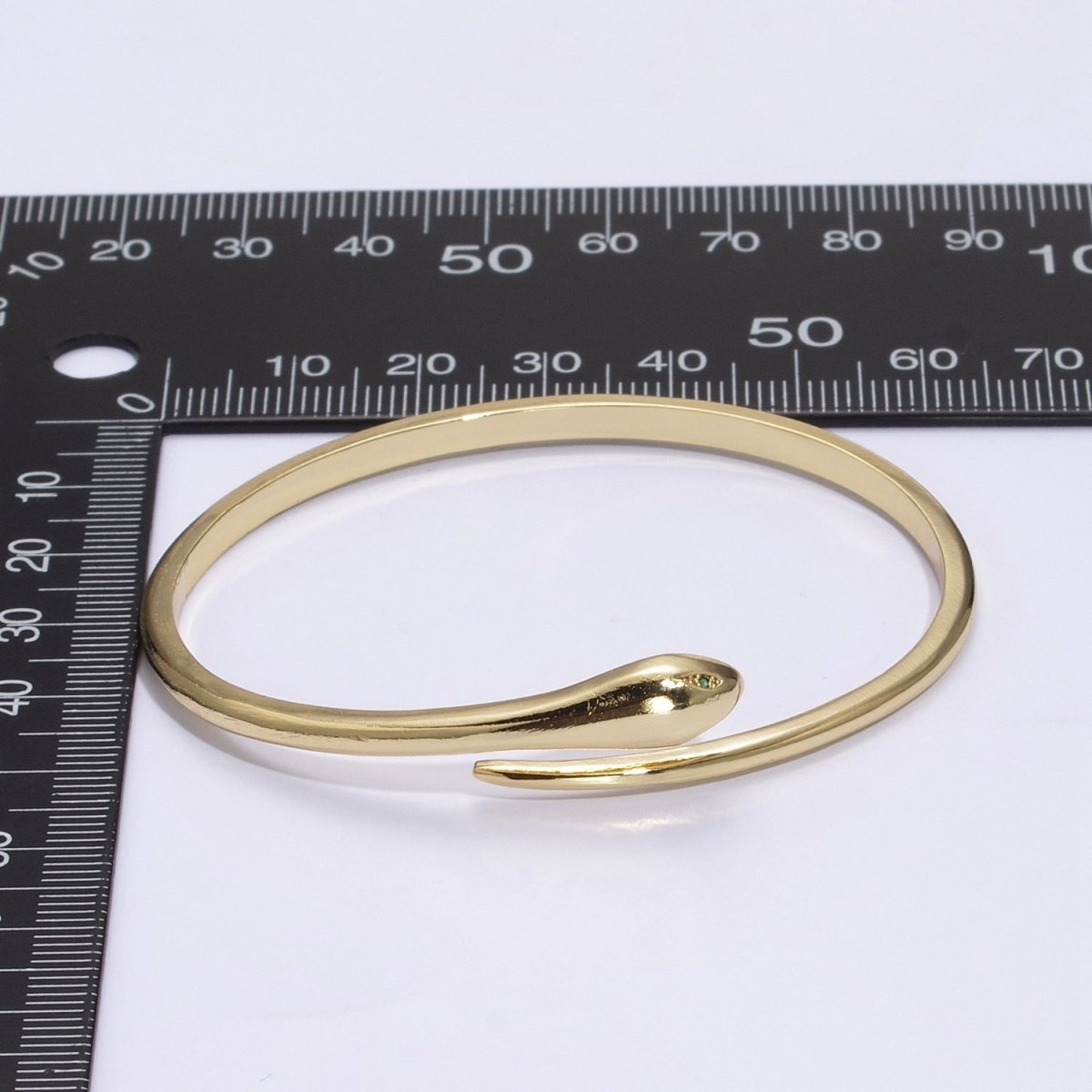 24K Gold Filled Green-Eyed CZ Snake Serpent Bracelet Bangle Cuff | WA-362 Clearance Pricing - DLUXCA