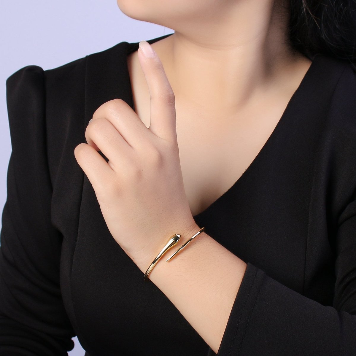 24K Gold Filled Green-Eyed CZ Snake Serpent Bracelet Bangle Cuff | WA-362 Clearance Pricing - DLUXCA