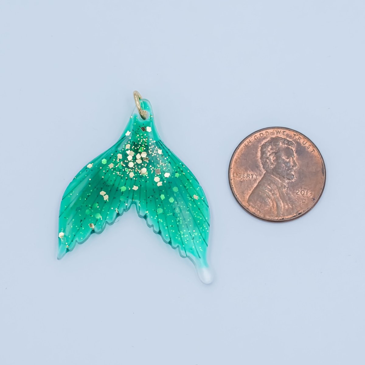 24K Gold Filled Green Gold - Fleck Mermaid Whale Fish Tail Acrylic Charm | N067 - DLUXCA