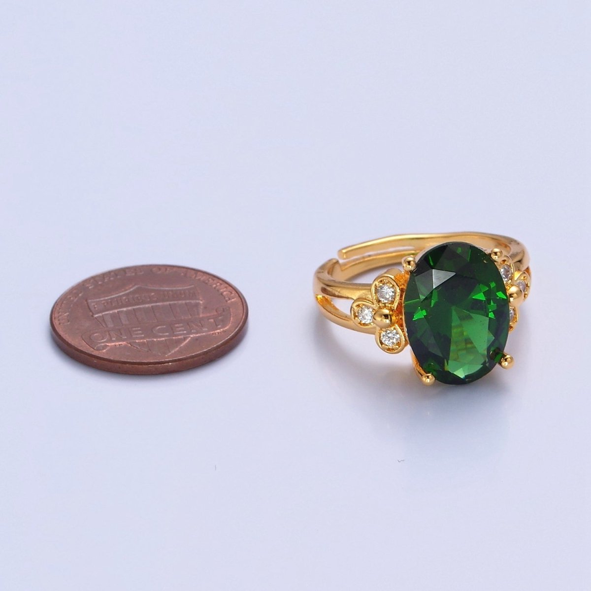 24K Gold Filled Green Jade/Cubic Zirconia Double Band Adjustable Ring, O-2298, O-765