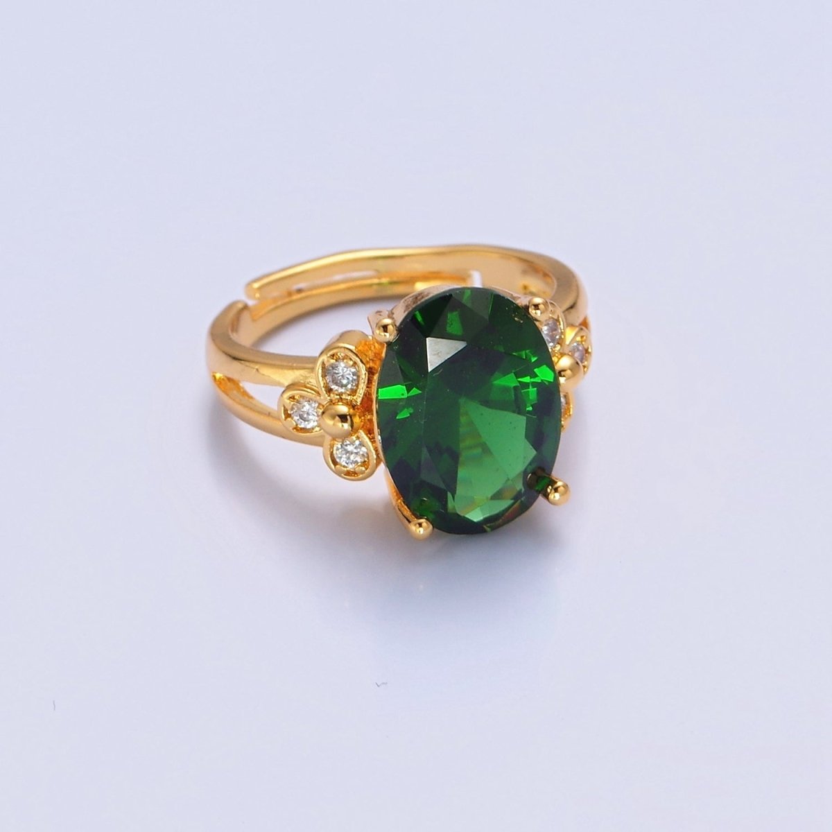 24K Gold Filled Green Jade/Cubic Zirconia Double Band Adjustable Ring, O-2298, O-765