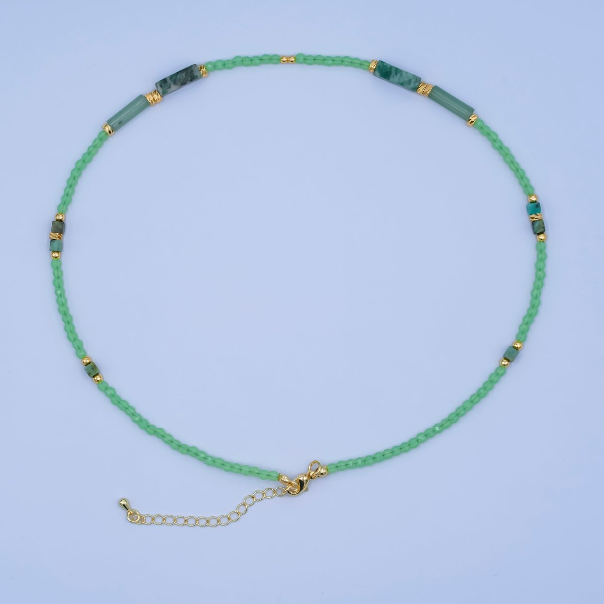 24K Gold Filled Green Malachite Gemstone Bead 17 Inch Necklace | WA - 2966 - DLUXCA