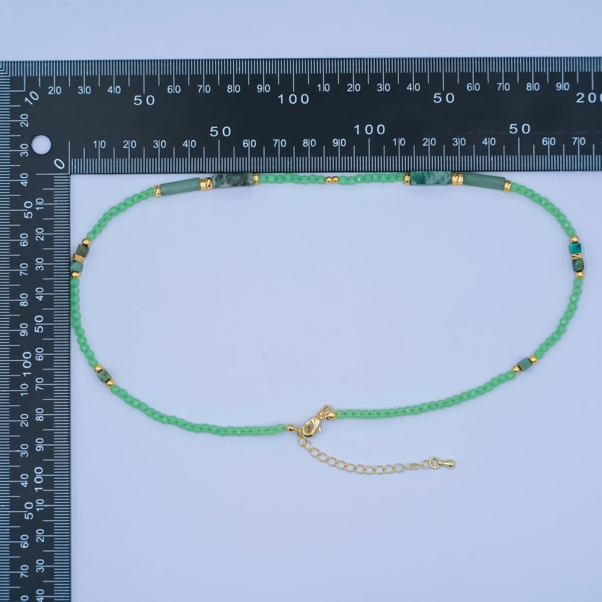 24K Gold Filled Green Malachite Gemstone Bead 17 Inch Necklace | WA - 2966 - DLUXCA