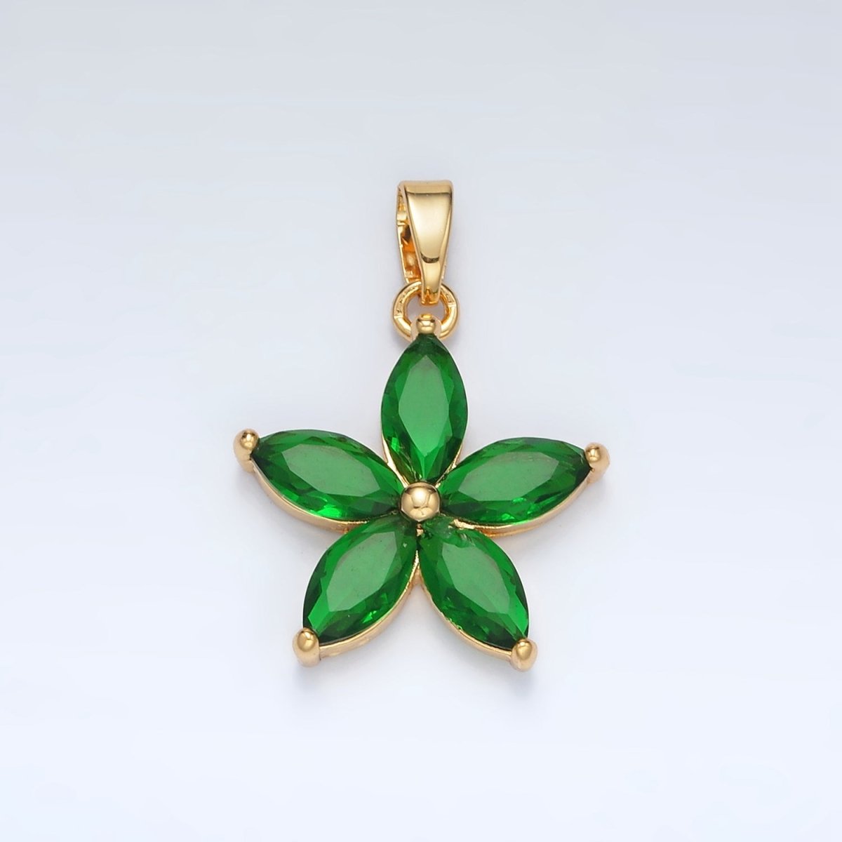 24K Gold Filled Green Marquise CZ Flower Pendant in Gold & Silver | AA1389