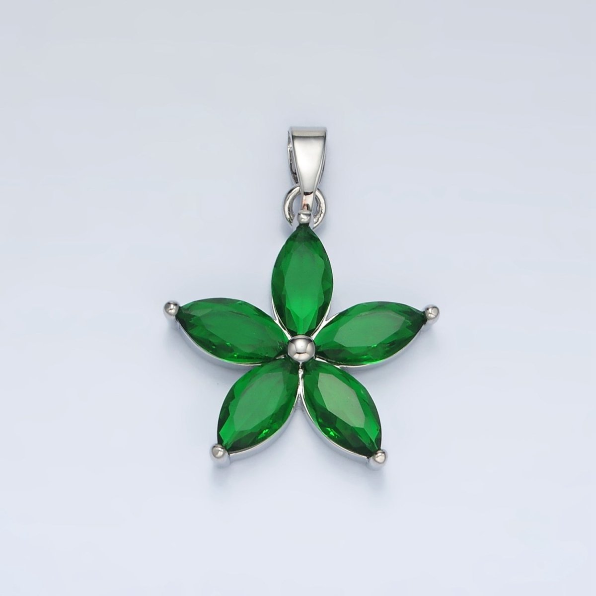 24K Gold Filled Green Marquise CZ Flower Pendant in Gold & Silver | AA1389