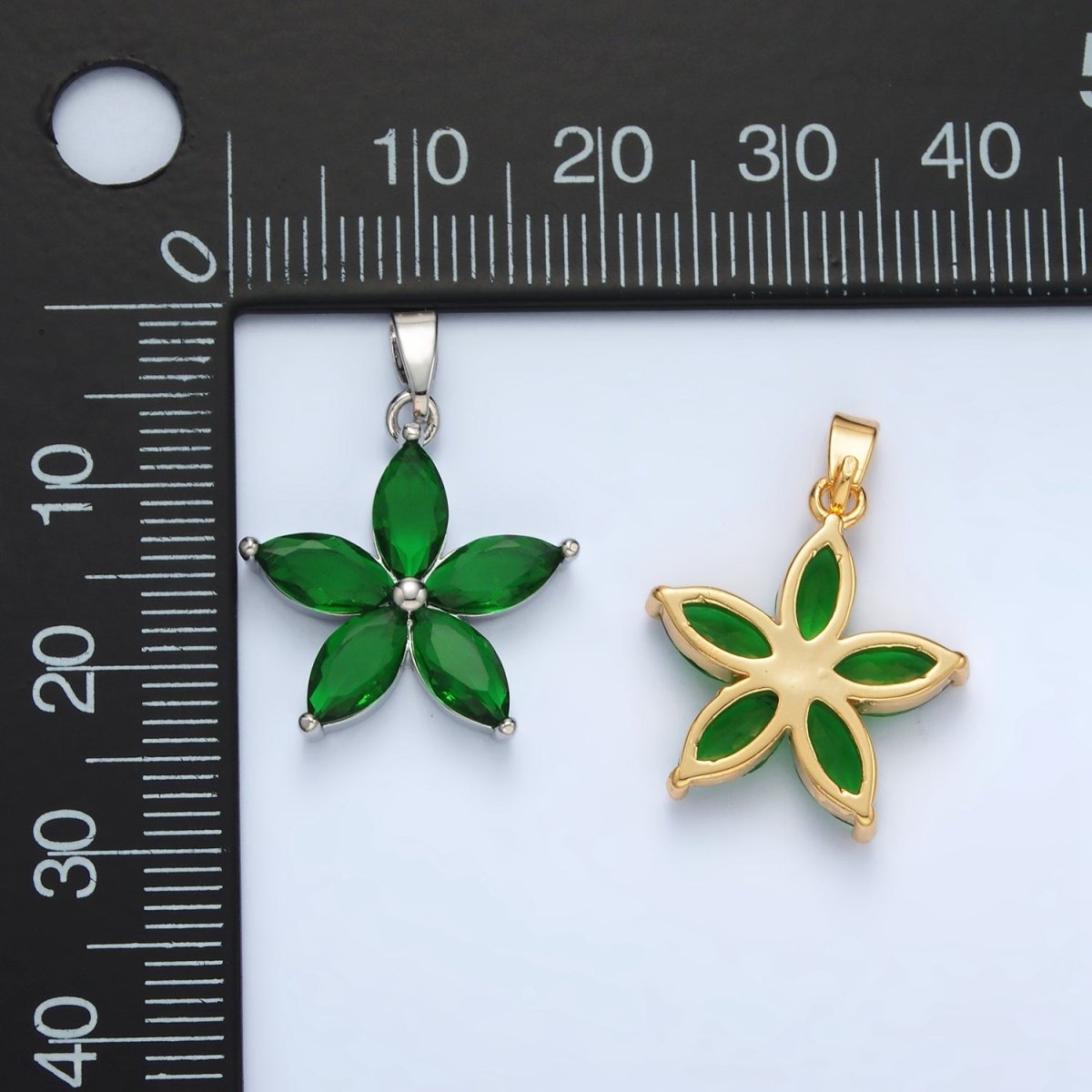 24K Gold Filled Green Marquise CZ Flower Pendant in Gold & Silver | AA1389