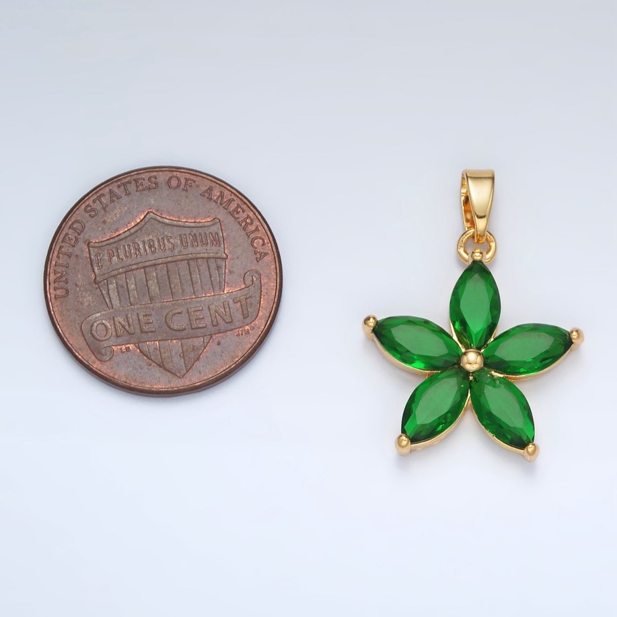 24K Gold Filled Green Marquise CZ Flower Pendant in Gold & Silver | AA1389