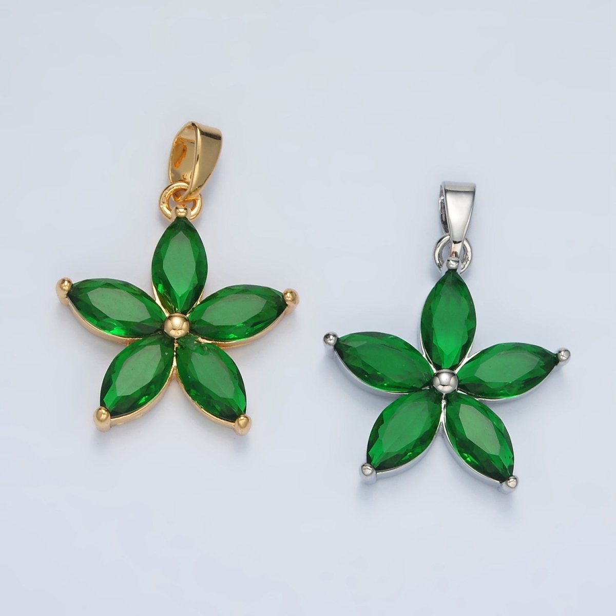 24K Gold Filled Green Marquise CZ Flower Pendant in Gold & Silver | AA1389