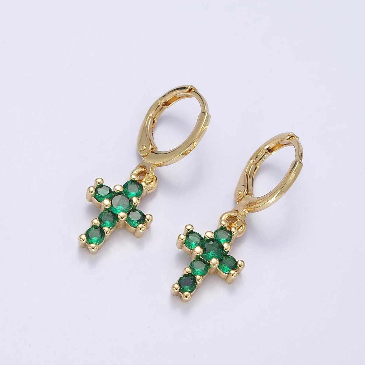 24K Gold Filled Green Micro Paved CZ Drop Huggie Earrings in Gold & Silver | AB621 AB622