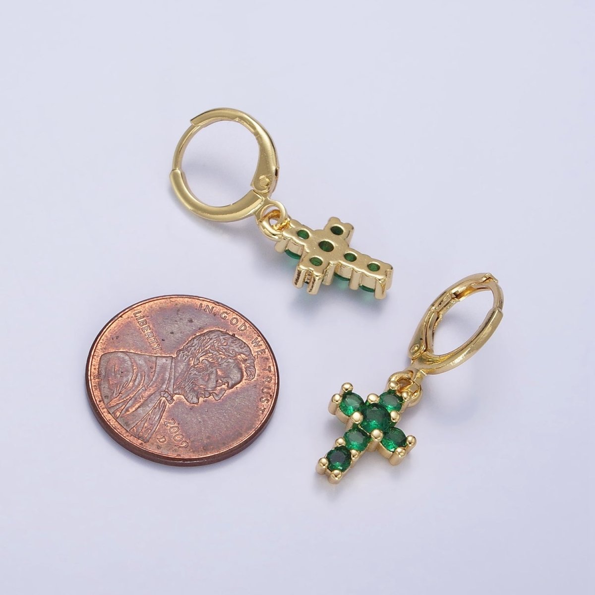 24K Gold Filled Green Micro Paved CZ Drop Huggie Earrings in Gold & Silver | AB621 AB622