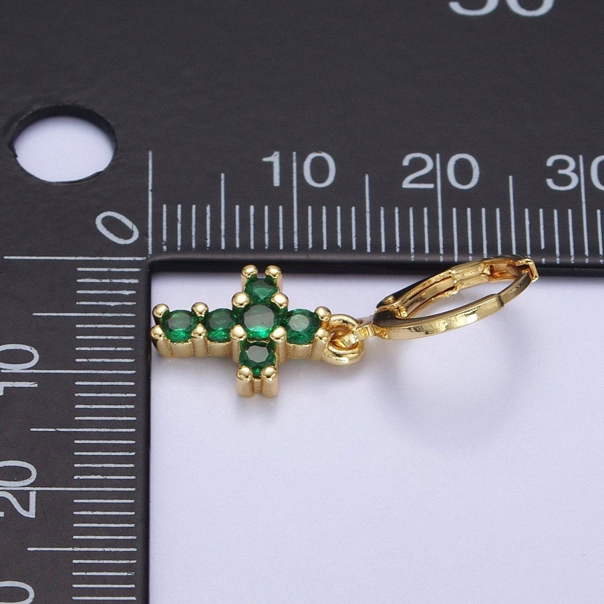 24K Gold Filled Green Micro Paved CZ Drop Huggie Earrings in Gold & Silver | AB621 AB622