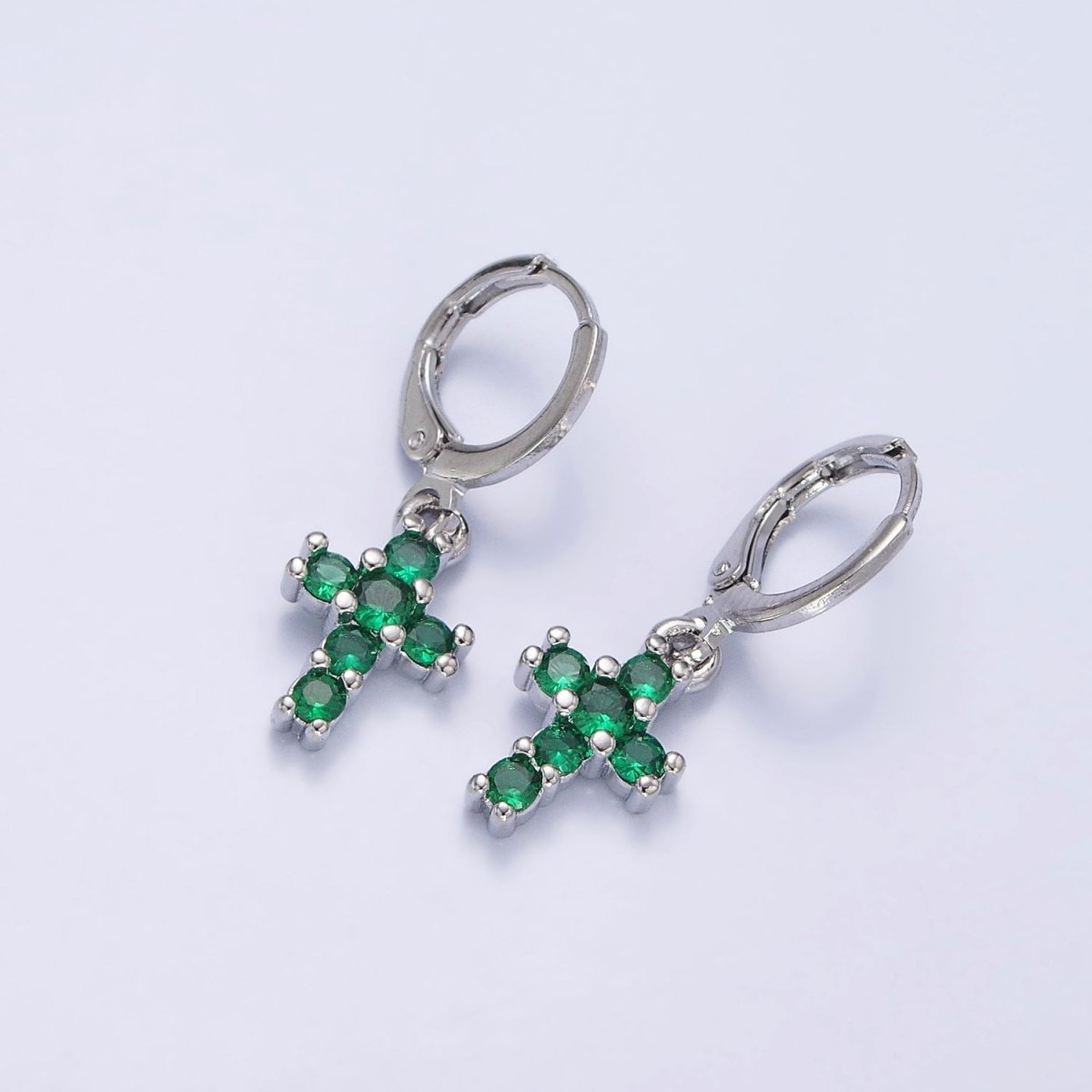 24K Gold Filled Green Micro Paved CZ Drop Huggie Earrings in Gold & Silver | AB621 AB622