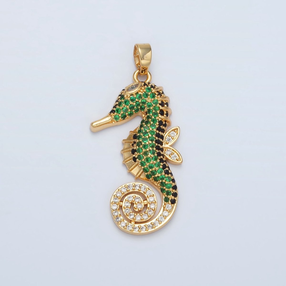 24K Gold Filled Green Micro Paved Sea Horse Ocean Animal Pendant | I288 - DLUXCA