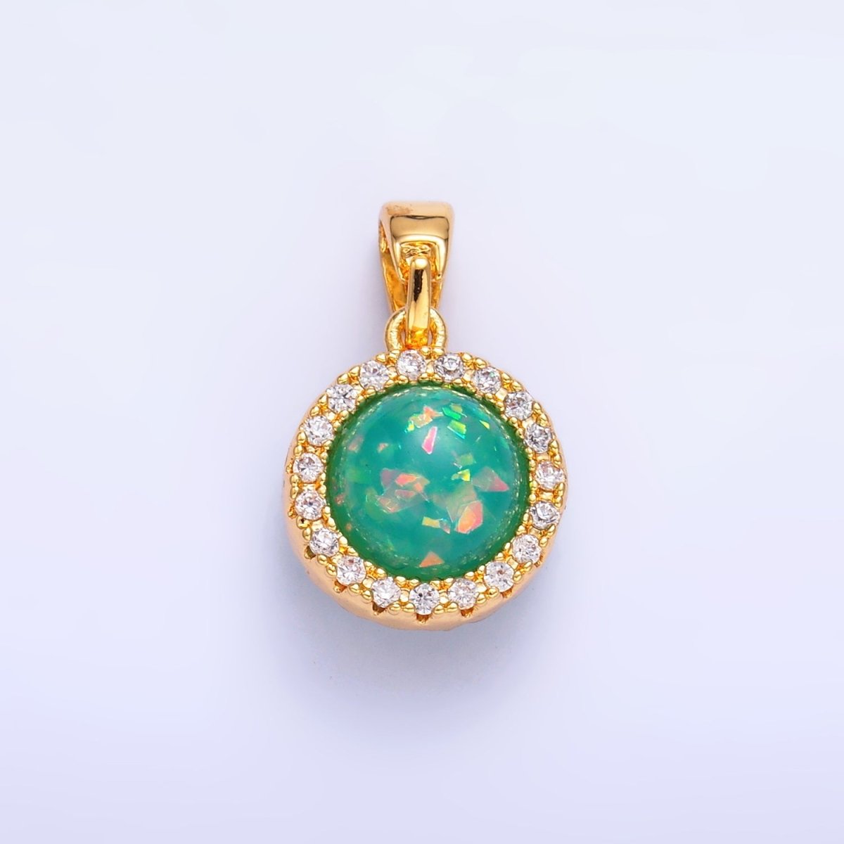 24K Gold Filled Green Opal Micro Paved Round Pendant | AA1458 - DLUXCA