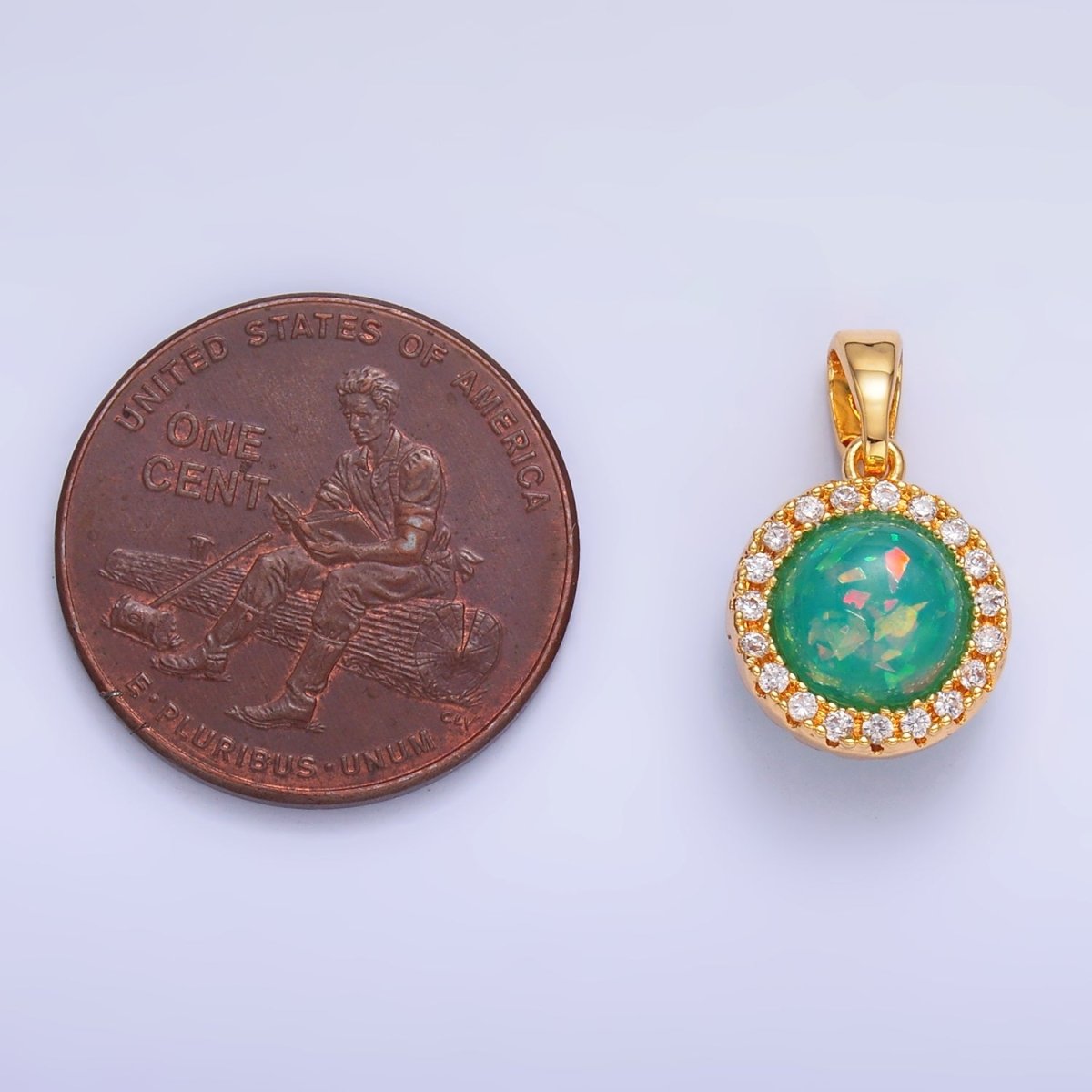24K Gold Filled Green Opal Micro Paved Round Pendant | AA1458 - DLUXCA