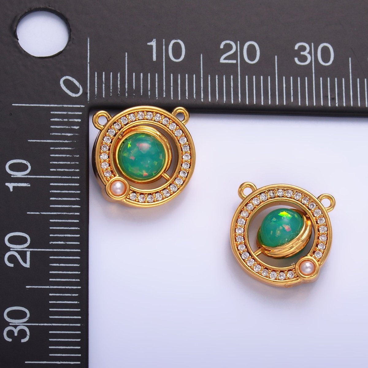 24K Gold Filled Green Opal Pearl Micro Paved CZ Round Connector | Y008 - DLUXCA