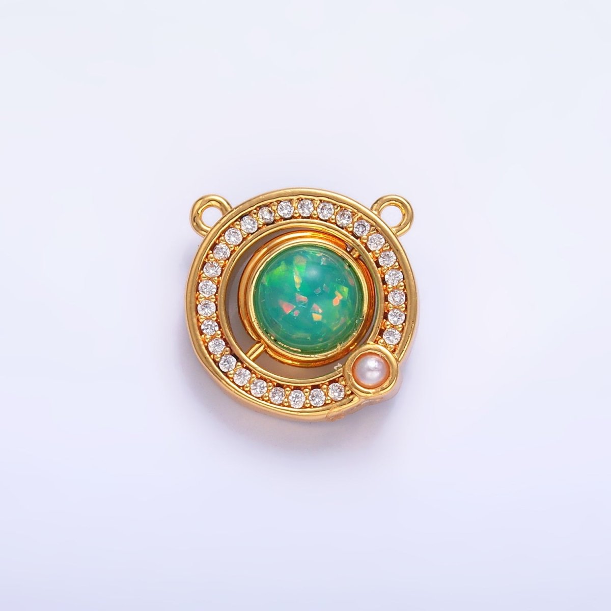 24K Gold Filled Green Opal Pearl Micro Paved CZ Round Connector | Y008 - DLUXCA