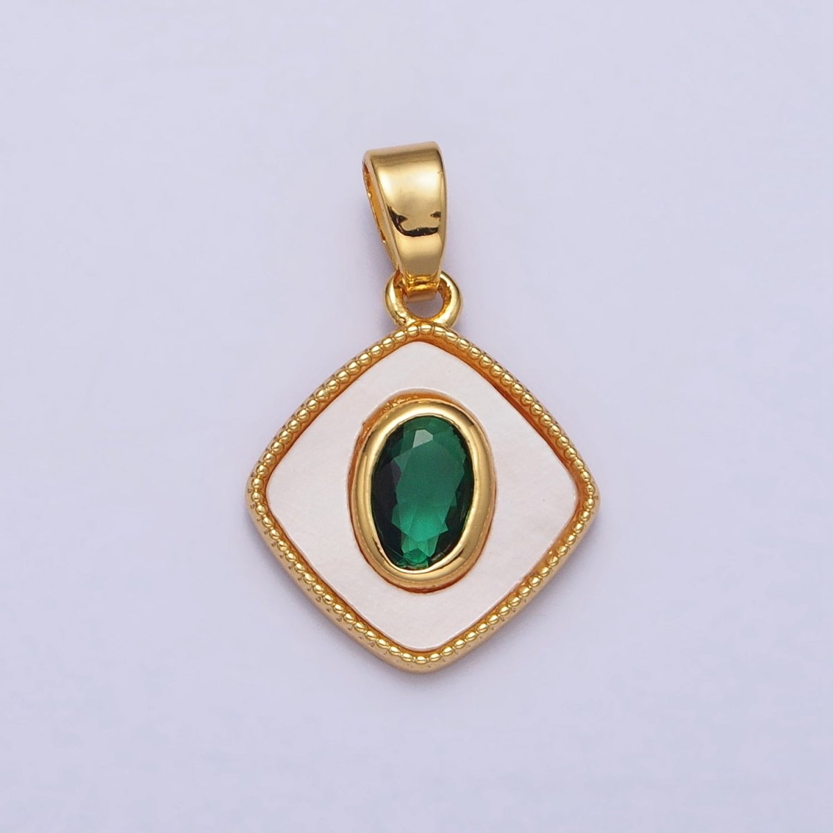 24K Gold Filled Green Oval CZ Shell Pearl Rhombus Beaded Pendant | AA116 - DLUXCA