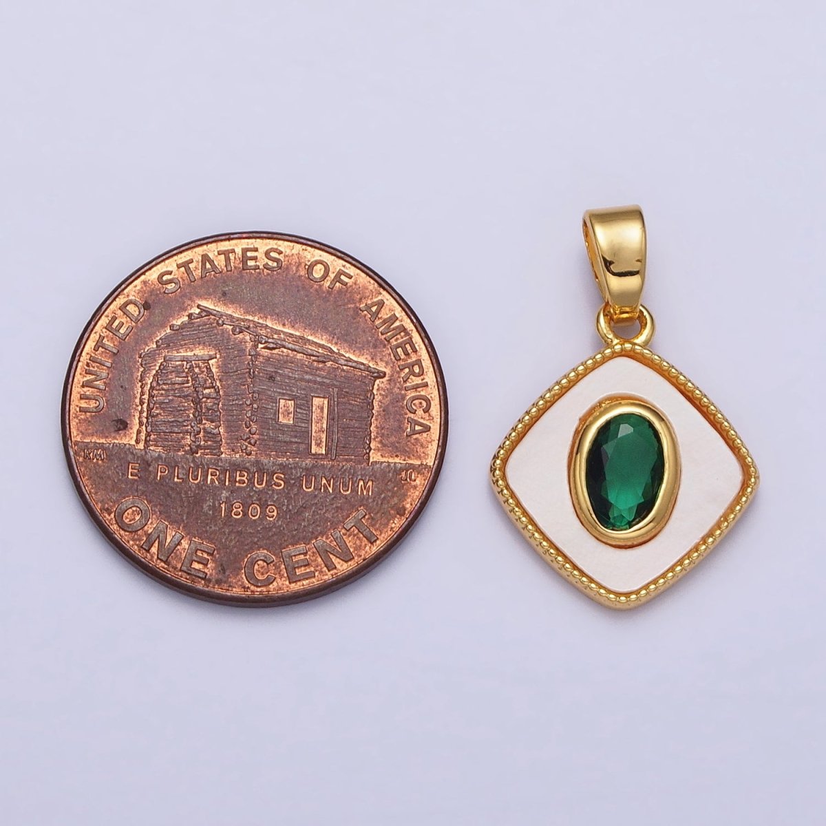 24K Gold Filled Green Oval CZ Shell Pearl Rhombus Beaded Pendant | AA116 - DLUXCA