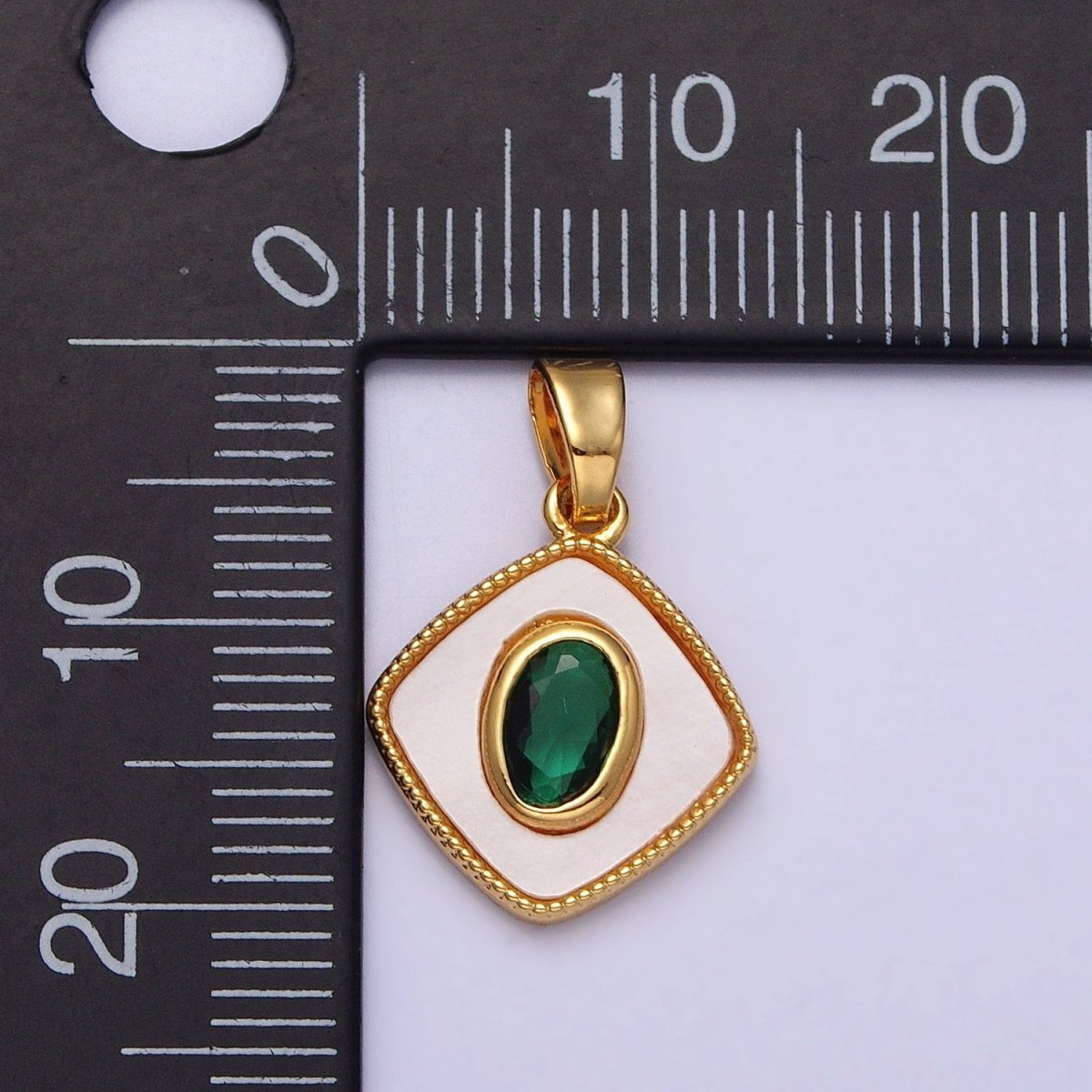 24K Gold Filled Green Oval CZ Shell Pearl Rhombus Beaded Pendant | AA116 - DLUXCA
